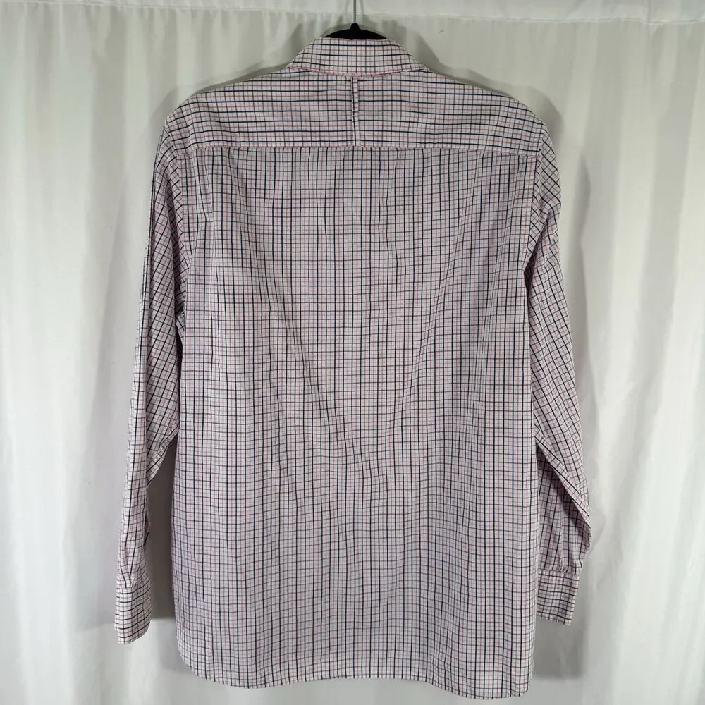 Banana Republic Dress Shirt Men's Medium 15.5 White Pink Plaid Button Up Long Sl